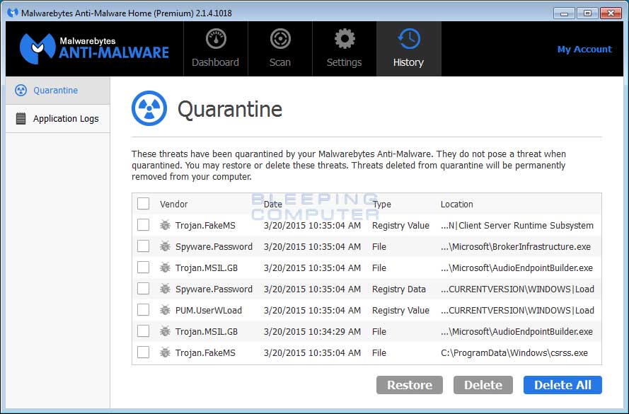 malwarebytes free 3.3.1 stalls when quarantine