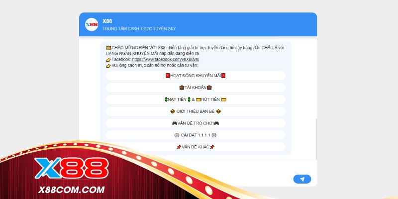 Danh mục nội dung thường được gửi qua X88