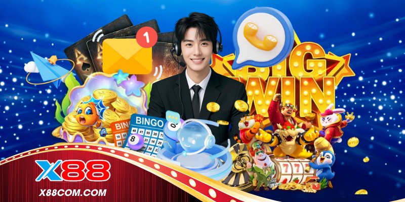 Trung tâm liên hệ X88 hiển thị đầy đủ kênh hỗ trợ
